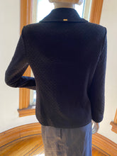 Load image into Gallery viewer, St. John Black Knit Jacket with Goldtone Metallic Logo Buttons, size S
