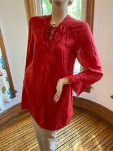 Load image into Gallery viewer, Iro Red Lace-Up Neckline "Florine" Top with Raw Hem/Trims, size S (French 34/US 2)