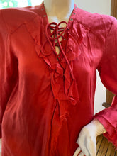 Load image into Gallery viewer, Iro Red Lace-Up Neckline "Florine" Top with Raw Hem/Trims, size S (French 34/US 2)