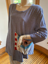 Load image into Gallery viewer, Alembika Navy Blue Striped Tunic Top with Contrast Floral Fabric Pocket, size M/L (Brand size 3)