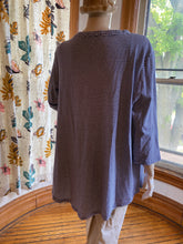 Load image into Gallery viewer, Alembika Navy Blue Striped Tunic Top with Contrast Floral Fabric Pocket, size M/L (Brand size 3)