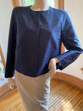 Load image into Gallery viewer, Armani Collezioni Blue Reptile Textured Fabric Collarless Jacket, size M (US 10)