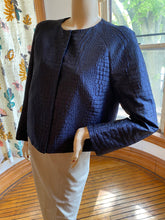 Load image into Gallery viewer, Armani Collezioni Blue Reptile Textured Fabric Collarless Jacket, size M (US 10)