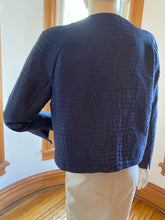 Load image into Gallery viewer, Armani Collezioni Blue Reptile Textured Fabric Collarless Jacket, size M (US 10)
