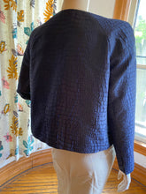Load image into Gallery viewer, Armani Collezioni Blue Reptile Textured Fabric Collarless Jacket, size M (US 10)