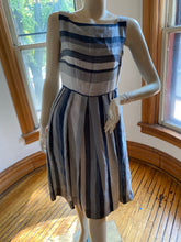 Load image into Gallery viewer, L. K. Bennett Taupe/Blue-Gray Striped Sleeveless Full-Skirted Linen Dress, size XS (UK 4/US 2)