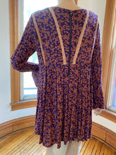 Load image into Gallery viewer, Free People Orange/Purple Rayon Print Top with Lace Trims, size S