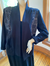 Load image into Gallery viewer, Umsteigen Black Open Front Knit Jacket/Cardigan with Graphic Print, size L