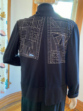 Load image into Gallery viewer, Umsteigen Black Open Front Knit Jacket/Cardigan with Graphic Print, size L