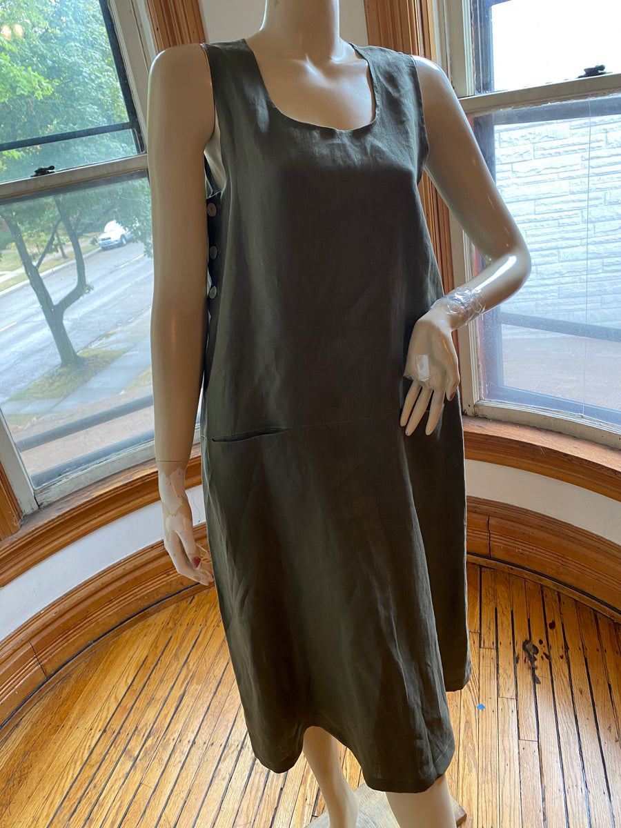 Eva Tralala Olive Green Sleeveless Linen Relaxed Fit Long Dress, size –  Christina Finn Style & Boutique