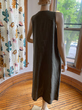 Load image into Gallery viewer, Eva Tralala Olive Green Sleeveless Linen Relaxed Fit Long Dress, size S/M (36 bust)