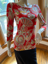 Load image into Gallery viewer, Les Copains Red Knit Sea Life Print Long Sleeved Top, size XS