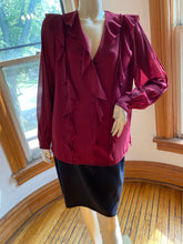 Load image into Gallery viewer, Reiss Red Crepe Ruffle Front Long-Sleeved Top, size S (US 6)
