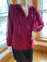 Load image into Gallery viewer, Reiss Red Crepe Ruffle Front Long-Sleeved Top, size S (US 6)