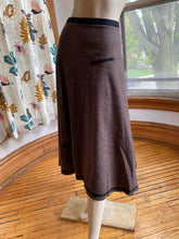 Load image into Gallery viewer, Ronen Chen Brown Glen Plaid Asymmetrical Hem Skirt with Black Contrast Trim, size L (Brand size 4)