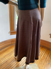 Load image into Gallery viewer, Ronen Chen Brown Glen Plaid Asymmetrical Hem Skirt with Black Contrast Trim, size L (Brand size 4)