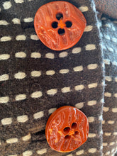 Load image into Gallery viewer, An Ren Tan/Brown Multi-Fabric Wool Blend Short Coat with Contrast Orange-Red Buttons, size S