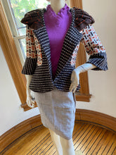 Load image into Gallery viewer, An Ren Tan/Brown Multi-Fabric Wool Blend Short Coat with Contrast Orange-Red Buttons, size S