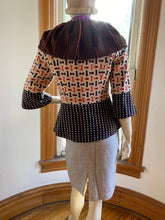 Load image into Gallery viewer, An Ren Tan/Brown Multi-Fabric Wool Blend Short Coat with Contrast Orange-Red Buttons, size S
