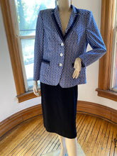 Load image into Gallery viewer, Basler Blue/White Geometric Print Jacket with Dark Blue Trim, size M/L (European size 42)
