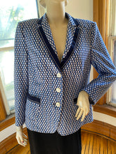 Load image into Gallery viewer, Basler Blue/White Geometric Print Jacket with Dark Blue Trim, size M/L (European size 42)