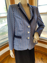 Load image into Gallery viewer, Basler Blue/White Geometric Print Jacket with Dark Blue Trim, size M/L (European size 42)