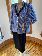 Load image into Gallery viewer, Basler Blue/White Geometric Print Jacket with Dark Blue Trim, size M/L (European size 42)