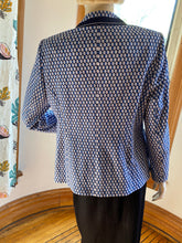Load image into Gallery viewer, Basler Blue/White Geometric Print Jacket with Dark Blue Trim, size M/L (European size 42)