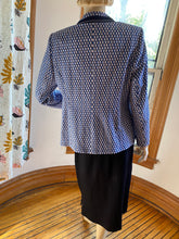 Load image into Gallery viewer, Basler Blue/White Geometric Print Jacket with Dark Blue Trim, size M/L (European size 42)