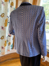 Load image into Gallery viewer, Basler Blue/White Geometric Print Jacket with Dark Blue Trim, size M/L (European size 42)