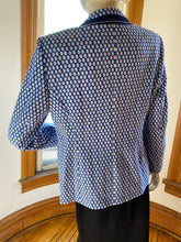 Load image into Gallery viewer, Basler Blue/White Geometric Print Jacket with Dark Blue Trim, size M/L (European size 42)