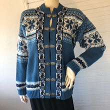 Load image into Gallery viewer, Fjord Fashion Nordic Blue Wool Cardigan with Pewter Clasps, size L