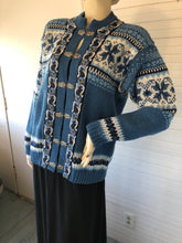 Load image into Gallery viewer, Fjord Fashion Nordic Blue Wool Cardigan with Pewter Clasps, size L
