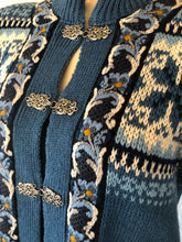 Load image into Gallery viewer, Fjord Fashion Nordic Blue Wool Cardigan with Pewter Clasps, size L