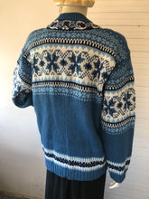 Load image into Gallery viewer, Fjord Fashion Nordic Blue Wool Cardigan with Pewter Clasps, size L