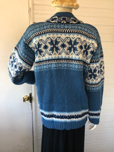 Load image into Gallery viewer, Fjord Fashion Nordic Blue Wool Cardigan with Pewter Clasps, size L