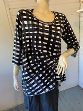 Load image into Gallery viewer, Rundholz Black Label Black/White Print Draped Stretch Cotton Top, size S