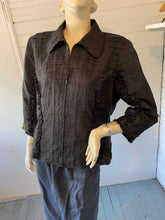 Load image into Gallery viewer, Samuel Dong Black Ruffle Rayon Zip Front Jacket, size L/XL (XL runs small)