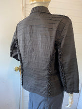 Load image into Gallery viewer, Samuel Dong Black Ruffle Rayon Zip Front Jacket, size L/XL (XL runs small)