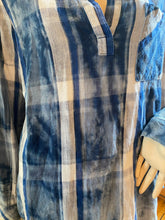 Load image into Gallery viewer, Side Stitch USA Blue/White "Abstract Plaid" Cotton Top, size M