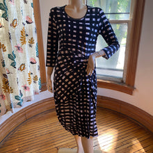 Load image into Gallery viewer, Rundholz Black Label Black/Gray/White Print Draped Stretch Cotton Dress, size M