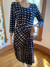 Load image into Gallery viewer, Rundholz Black Label Black/Gray/White Print Draped Stretch Cotton Dress, size M