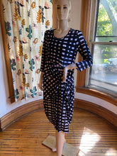 Load image into Gallery viewer, Rundholz Black Label Black/Gray/White Print Draped Stretch Cotton Dress, size M