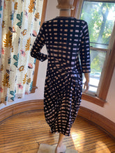 Load image into Gallery viewer, Rundholz Black Label Black/Gray/White Print Draped Stretch Cotton Dress, size M