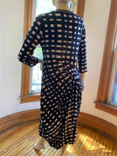 Load image into Gallery viewer, Rundholz Black Label Black/Gray/White Print Draped Stretch Cotton Dress, size M