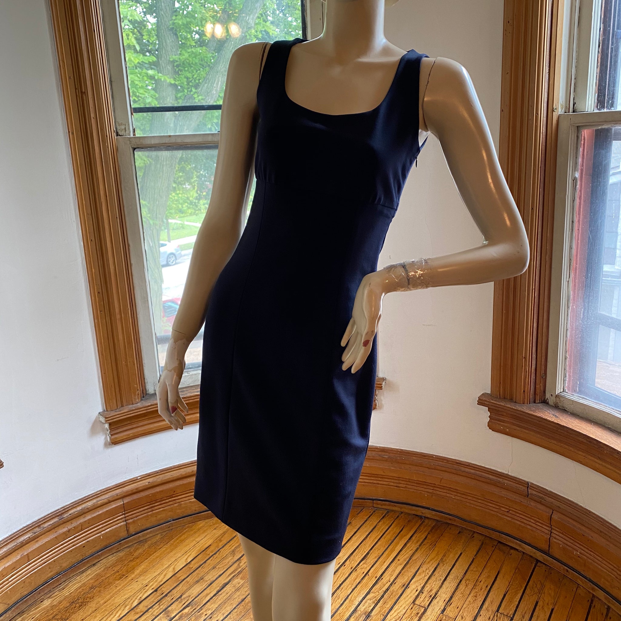 sleeveless fitted dress in good wool Blue Good Wool Sleeveless Fitted Dress