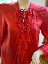 Load image into Gallery viewer, Iro Red Lace-Up Neckline &quot;Florine&quot; Top with Raw Hem/Trims, size S (French 34/US 2)

