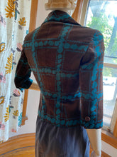 Load image into Gallery viewer, Trina Turk Brown/Teal Geometric Pattern Fitted Corduroy Jacket, size XS (US 2)
