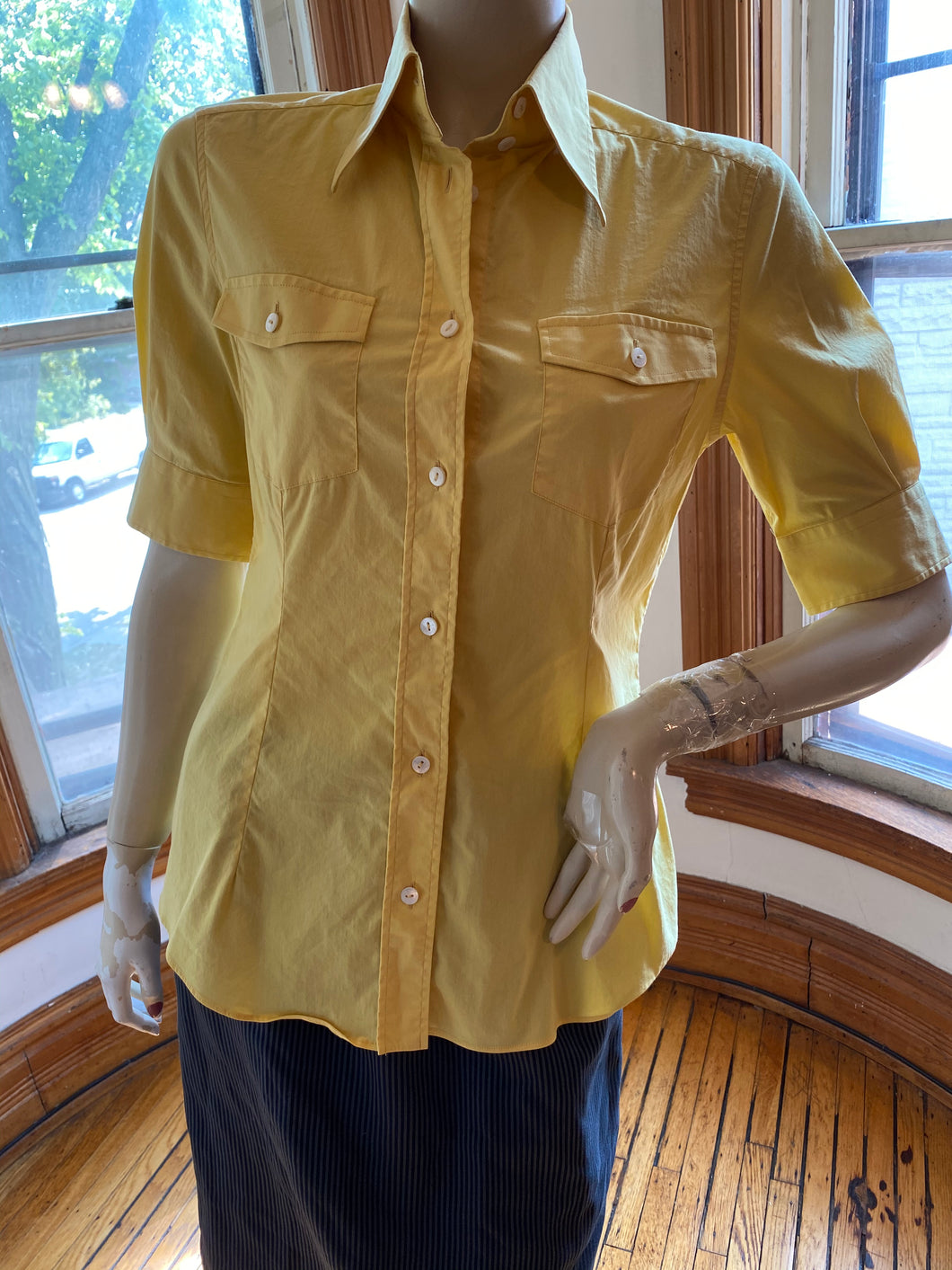 Dolce & Gabbana Yellow Cotton Button Front Top, size M (Italian size 44)