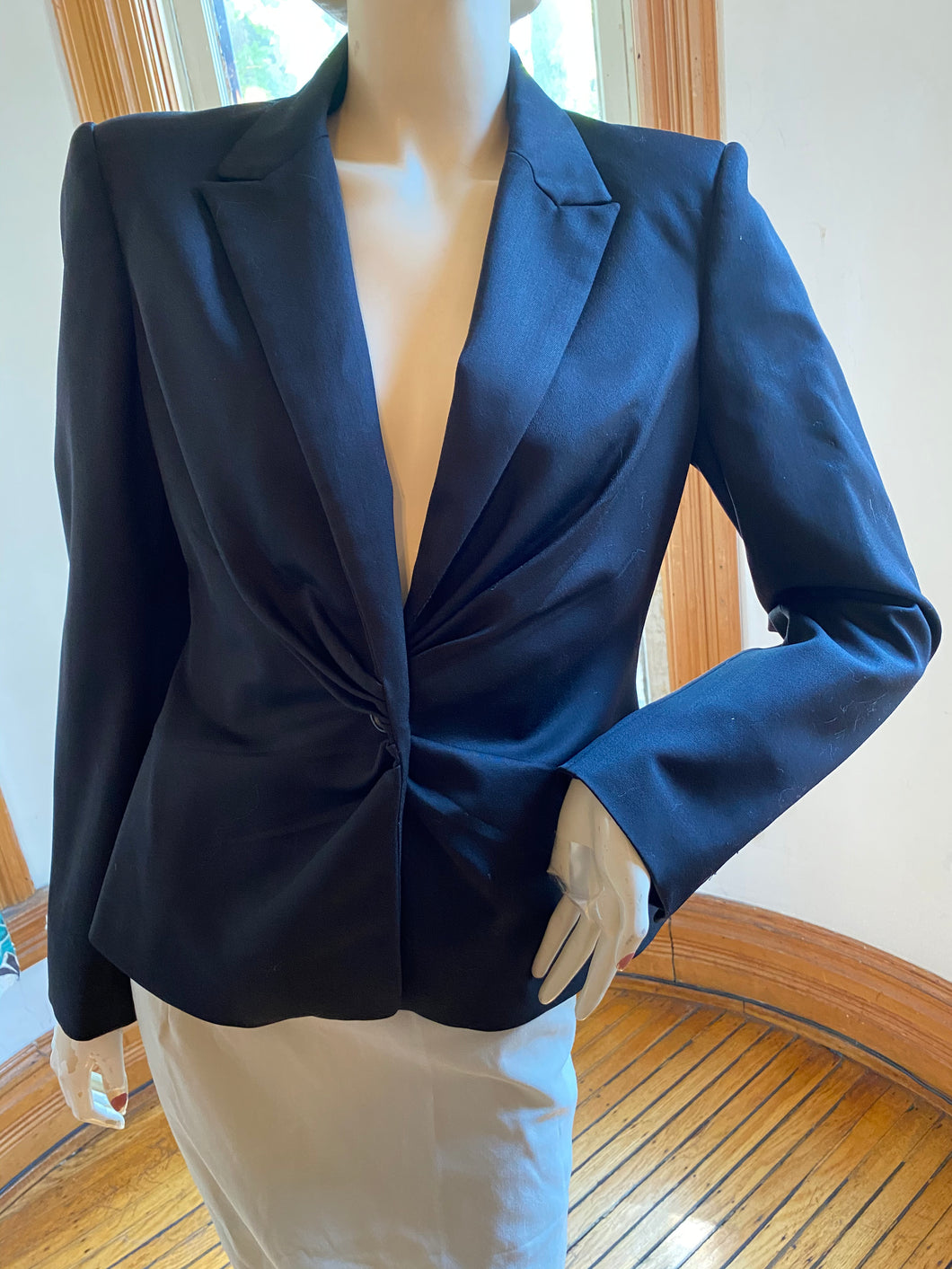 Anna Molinari Black Tailored Jacket with Gathered Front Detail, size M/L (Italian size 46)